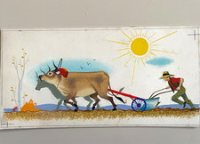 SEVERINO BARALDI TAVOLA ORIGINALE , ANNI '60/70' IL LAVORO NEI CAMPI FIRMATA BAR