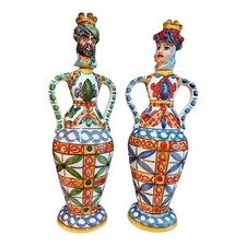 Bottiglie Pupi Siciliani Ceramica Tappi Sughero  Teste Di Moro Folklore