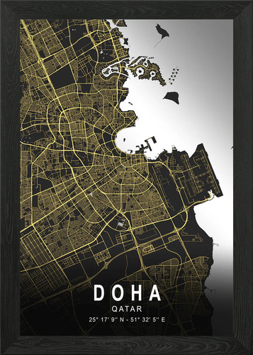 Doha silver map framed - doha,