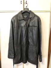 Cappotto Giacca di Vera Pelle Nero Giubbotto da Uomo Lunga Retro Italy Taglia 54
