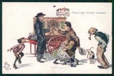 Cartolina Artista Firmata Fritz Linzer Organetto di Barberia Rullo RUGHE TC4631