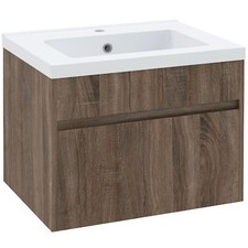 kleankin Mobile Lavabo 60cm con Cassetto e Lavandino in Ceramica Marrone Chiaro