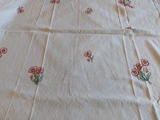 Bellissima tovaglia da tavola in finissimo lino per 8 con ricami a mano nuova