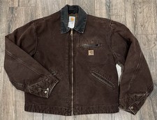 Vintage Carhartt Detroit coperta tela foderata J97 DKB marrone grande giacca zip