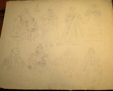 SCUOLA FRANCESE XIX DISEGNO MATITA COSTUMI TEATRO NEO RINASCIMENTO UOMO DONNA