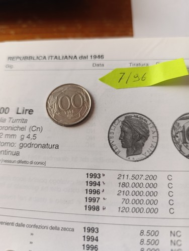 Moneta 100 lire del - moneta, 1996