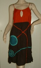 ABITO ESTIVO PRENDISOLE MARRONE MATTONE RICAMI TAGLIA L-XL LEGGI LE MISURE