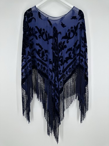 Poncho floreale con frange - , in