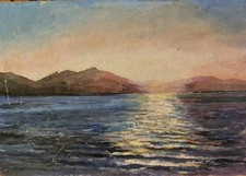 Vecchio dipinto olio "Tramonto "