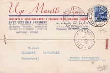 01725) CARTOLINA COMMERCIALE UGO MASETTI PESARO ARTE VETRARIA VIAGGIATA