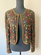 Giacca da sera vintage anni '80 Leslie Fay colorata impreziosita perline media