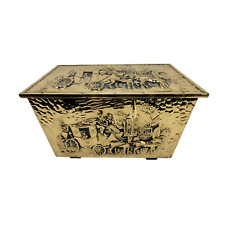 Vintage 16" Hammered Brass Repousse Horse Carriage Fireplace Tinder Storage Box