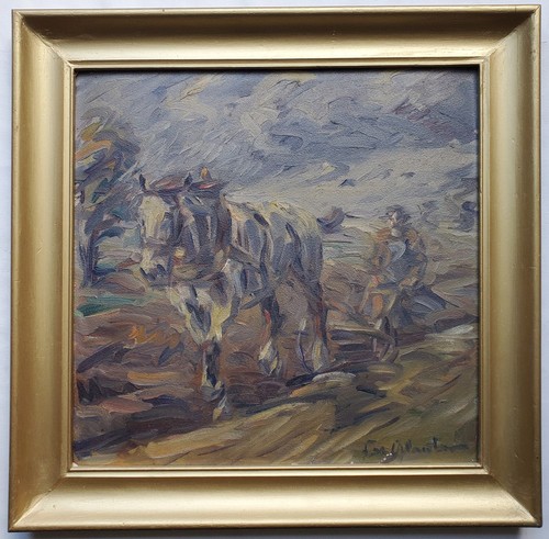 Dipinto olio paesaggio - , cavallo