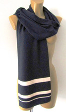 INTREND Sciarpa Pura Lana 100% Blu Scuro Riga Bianca taglia unica