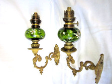 Lampada A Olio Applique da Pianoforte Vetro Smaltato Decorazione Fiori XIX