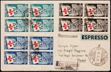 212 - 1951 - Giochi Ginnici di Firenze - la serie in quartina su raccomandata es