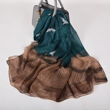 Gru di buon auspicio. 100% vera pura seta naturale. Sciarpa/Scialle in chiffon.180x110cm