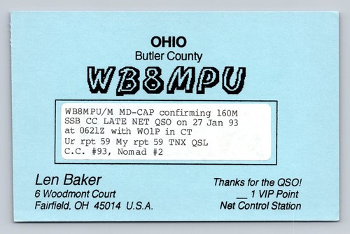 Ham radio qsl wb8mpu ohio - qsl, usa