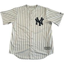 Maglia Majestic New York Yankees MLB uomo grande gessato blu bianco #91 ape
