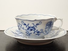 PREZIOSA PORCELLANA MEISSEN 2 SPADE TAZZA DA TE' PRIMA METÀ 900 BIANCA BLU #2160