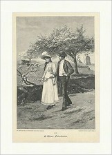 Vacanze di Pasqua A. Weisz Passeggiata Coppia Strada Alberi Costume Abito Incisione Legno A 2418