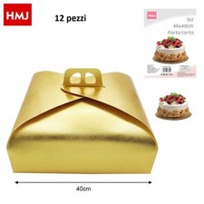 Set 12 Pezzi Scatole Porta Torta Oro Carta Feste Compleanni Party 40x40cm hmj