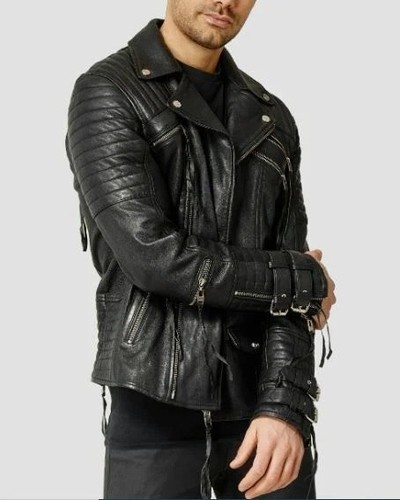 Giacca pelle uomo nera biker