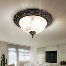 LED Stile Country Alluminio Lampada da Soffitto Argento Antico Terra Vetro Fiori