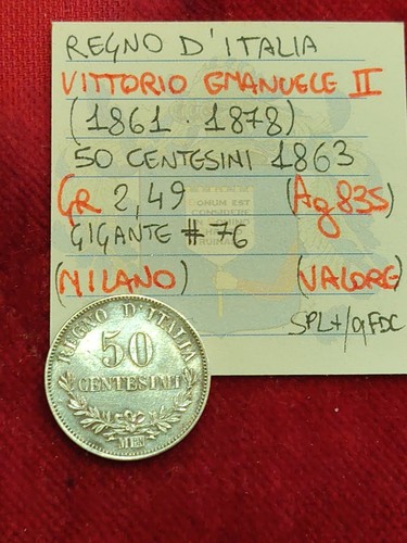 Moneta regno italia 50 - regno, d'italia