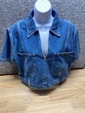 Top denim Zara cropped manica