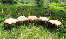 SET 5 Sedie Vintage in Noce Stile Luigi XV Anni '50 Restaurati