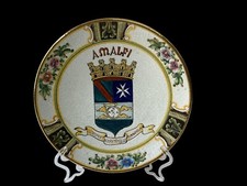 Amalfi, Antico piatto in ceramica rotondo dipinto a mano Alfonso Fusco  anni 50