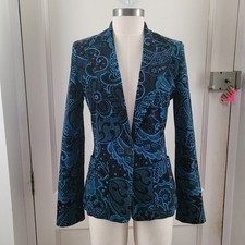 Giacca blazer Kookai vintage Y2K velluto stampa paisley blu mix taglia 38 UK 8 10