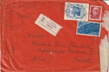 VICENZA 15.12.42 Rac. AEREA per 5,25 Lire con Gemelli+Galilei x Tripoli *Censura