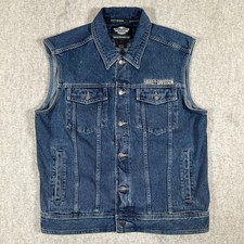 Harley Davidson Gilet Moto Uomo Grande Denim Ricamato Biker
