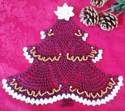 New crochet maroon white - new,