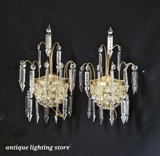 Splendida coppia applique da parete vintage in cristallo francese e ottone 1 luce 