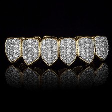 Griglie GRILLZ in oro 18 carati con argento placcato alta qualità Cubic-Zirconia fila inferiore