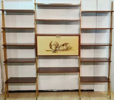 LIBRERIA VINTAGE MODERNARIATO LEGNO DI ACERO E MOGANO ANNI 60 ORIGINALE ITALIA