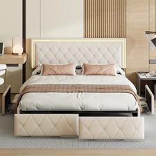 LETTO MATRIMONIALE LED RGB CON CASSETTIERE E MENSOLA 160X200