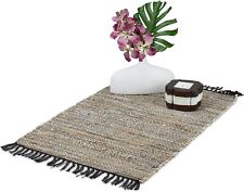 Relaxdays Tappeto in Cotone e Pelle, con Frange, Passatoia Salotto e Camere