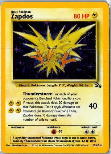 Carta pokemon vintage zapdos - pokemon,