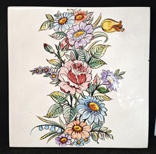 Vietri – Mattonella decorativa in ceramica vietrese – Decoro fiori, anni ‘80