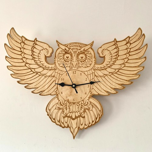 Wooden clock owl with spread - clock,,
