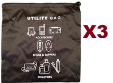 3 SACCA UTILITY BAG NERO PER ACCESSORI, SCARPE , ARTICOLI DA TOILETTE DA VIAGGIO