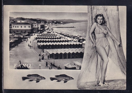 Cartolina fano spiaggia donna - fano,