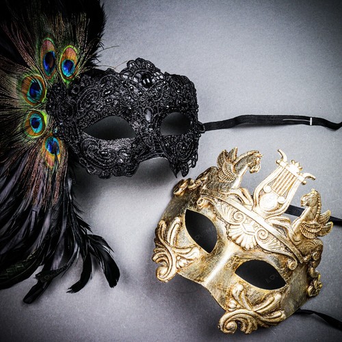 Maschera coppia piuma - coppia, nera