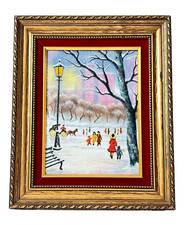 MINGOLLA PASSEGGIATA INVERNALE NEL PARCO SMALTO SU RAME DIPINTO ARTE INCORNICIATO