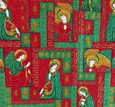 Holiday Madonna Maria tessuto cotone rosso e verde BTHY (18" x 42") accento oro
