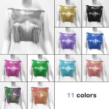 Canotta con paillettes in metallo glitterata magliette da donna abbigliamento da club notte festa crop top maglietta